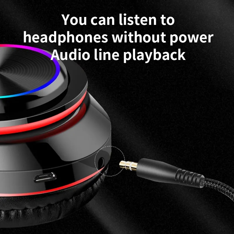 Strong Bass Headphones Led Wireless Stereo earbuds Earphone Over ear HiFi Gaming computer Headset With Microphone